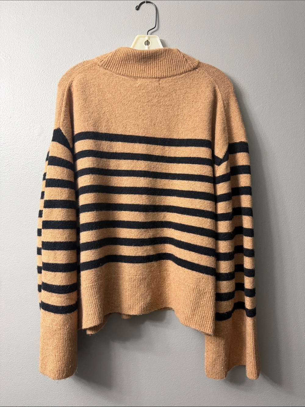 J.Crew Striped Mock Neck Sweater Camel Stripe Merino Wool Alpaca Cozy Classic - Picture 5 of 8